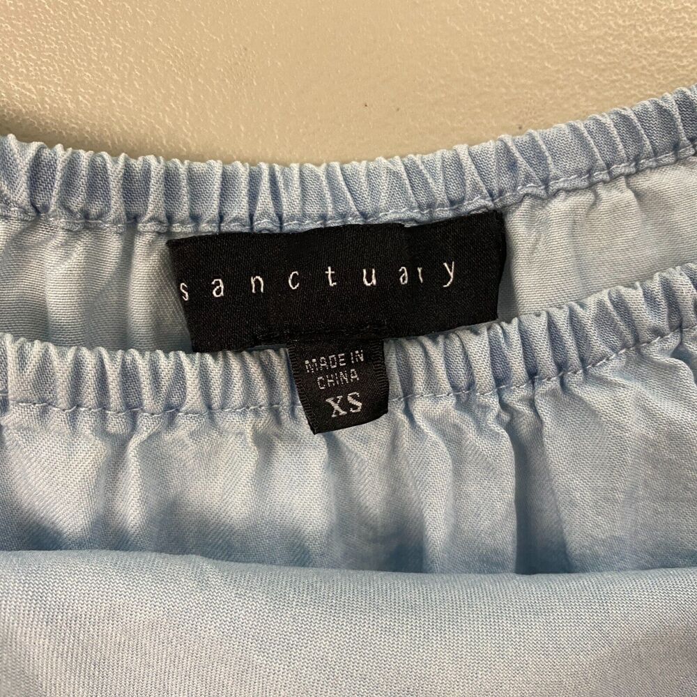 Sanctuary Top Womens XS Chambray Denim Ruffled Boho Bell Sleeve Feminine Blue - Picture 8 of 10
